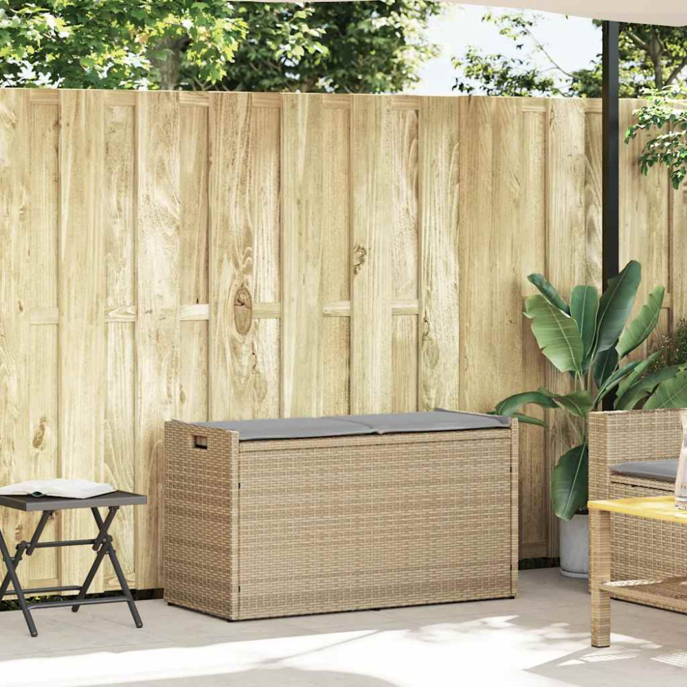 Produktbild för Förvaringsbänk för utomhusbruk dyna beige 100 cm konstrotting