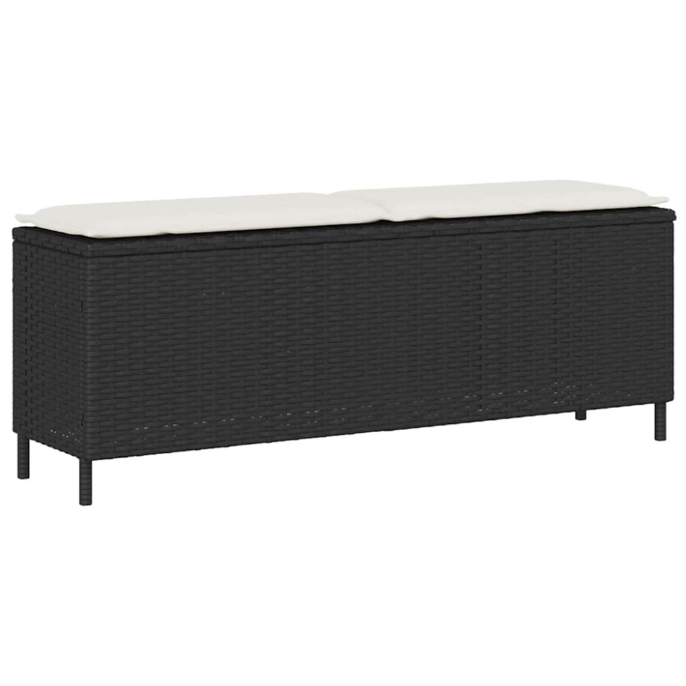 Produktbild för Trädgårdsbänk med dyna svart 110x30x40,5 cm konstrotting