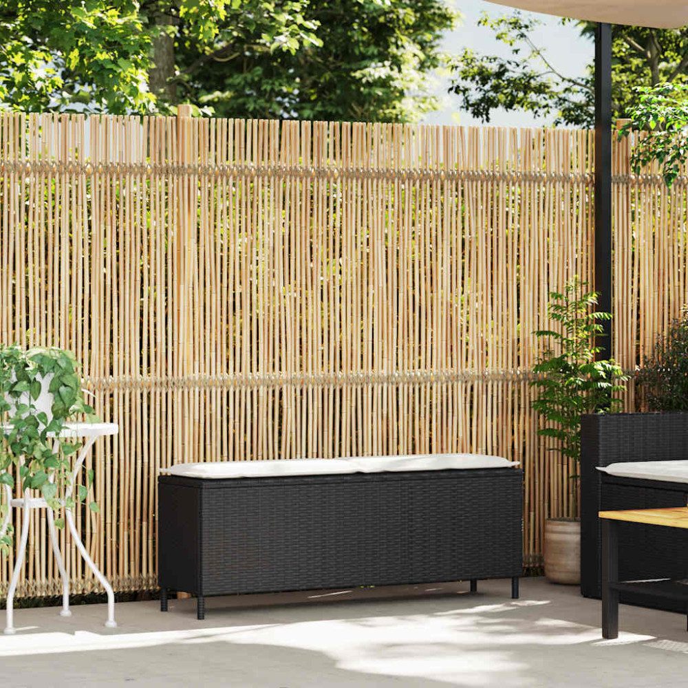 Produktbild för Trädgårdsbänk med dyna svart 110x30x40,5 cm konstrotting