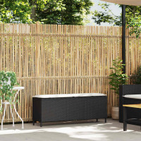 Produktbild för Trädgårdsbänk med dyna svart 110x30x40,5 cm konstrotting