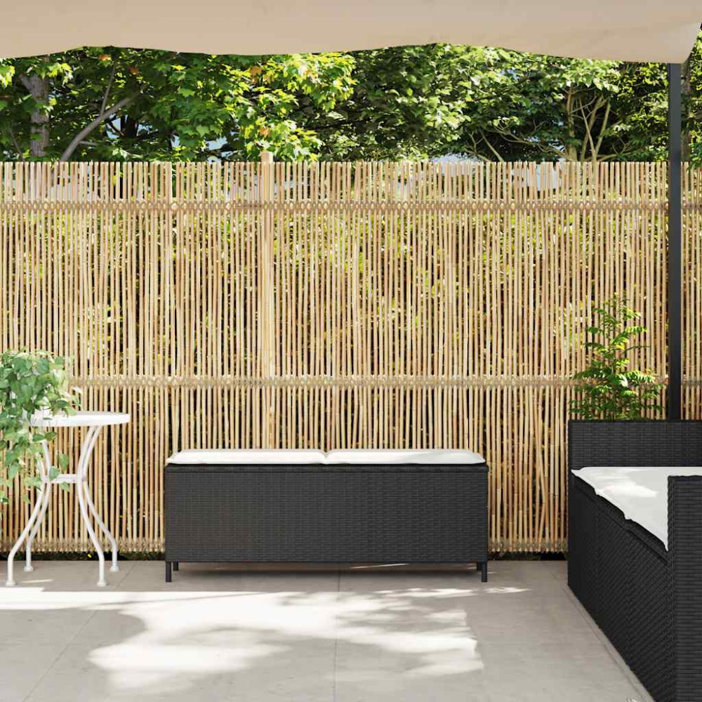 Produktbild för Trädgårdsbänk med dyna svart 110x30x40,5 cm konstrotting