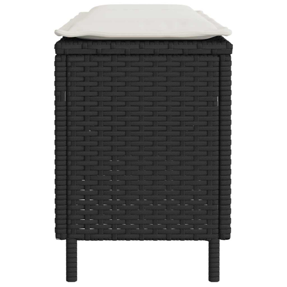 Produktbild för Trädgårdsbänk med dyna svart 110x30x40,5 cm konstrotting