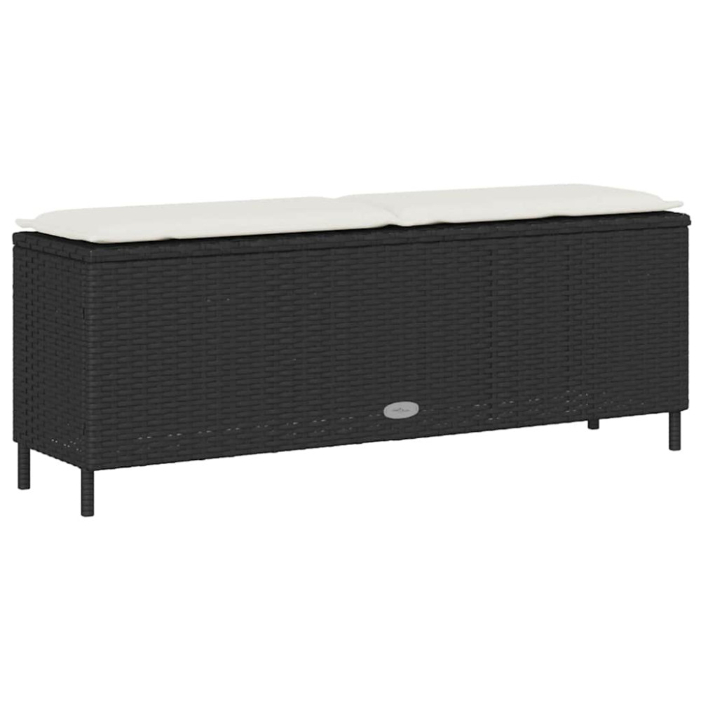 Produktbild för Trädgårdsbänk med dyna svart 110x30x40,5 cm konstrotting