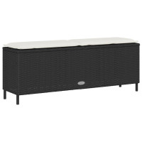 Produktbild för Trädgårdsbänk med dyna svart 110x30x40,5 cm konstrotting