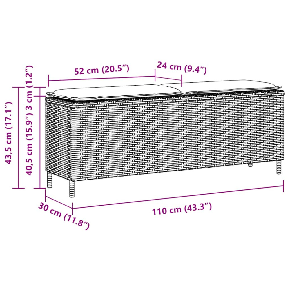 Produktbild för Trädgårdsbänk med dyna brun 110x30x40,5 cm konstrotting