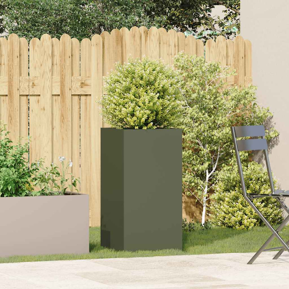 Produktbild för Odlingslåda olivgrön 40x40x80 cm kallvalsat stål