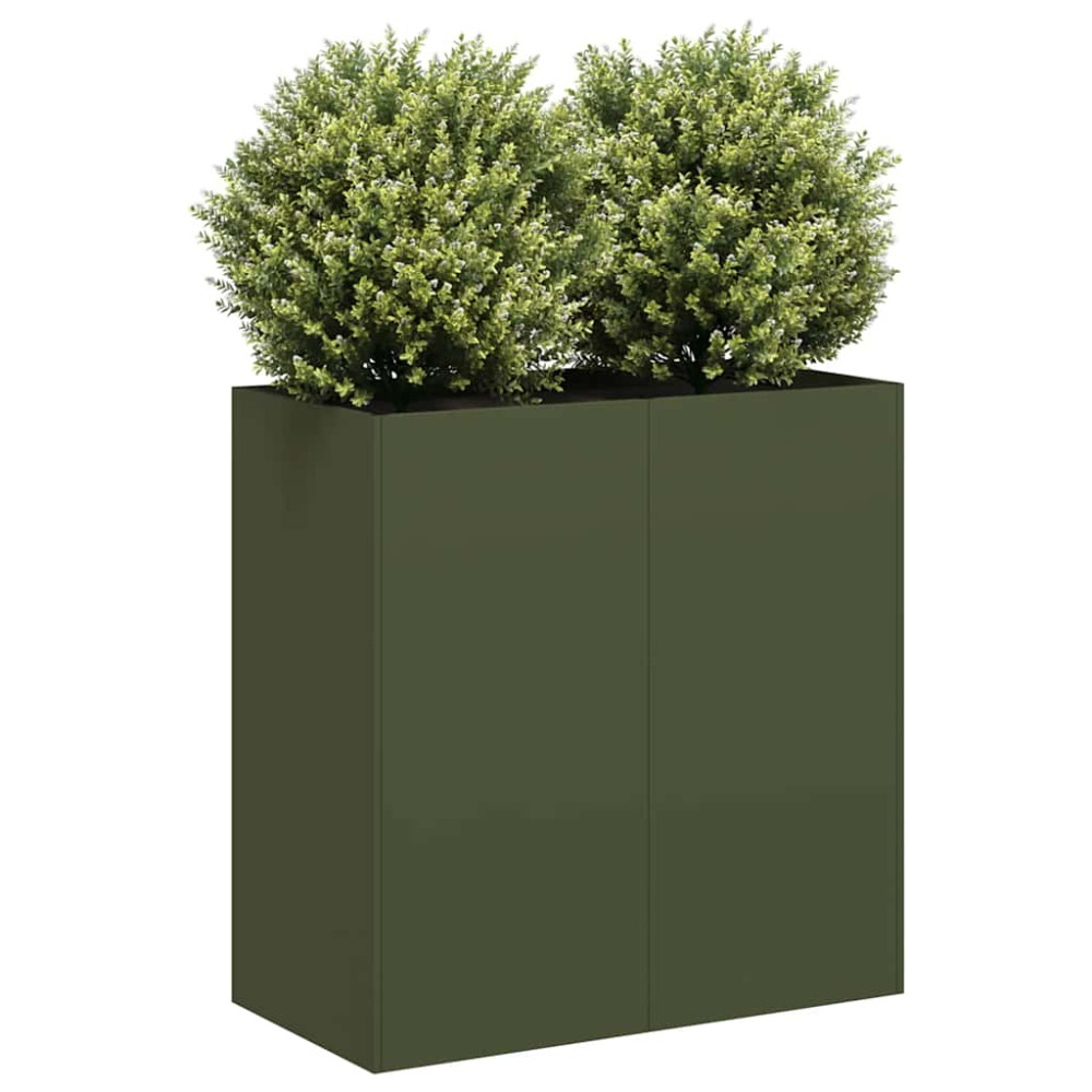 Produktbild för Planteringskärl olivgrön 80x40x80 cm kallvalsat stål