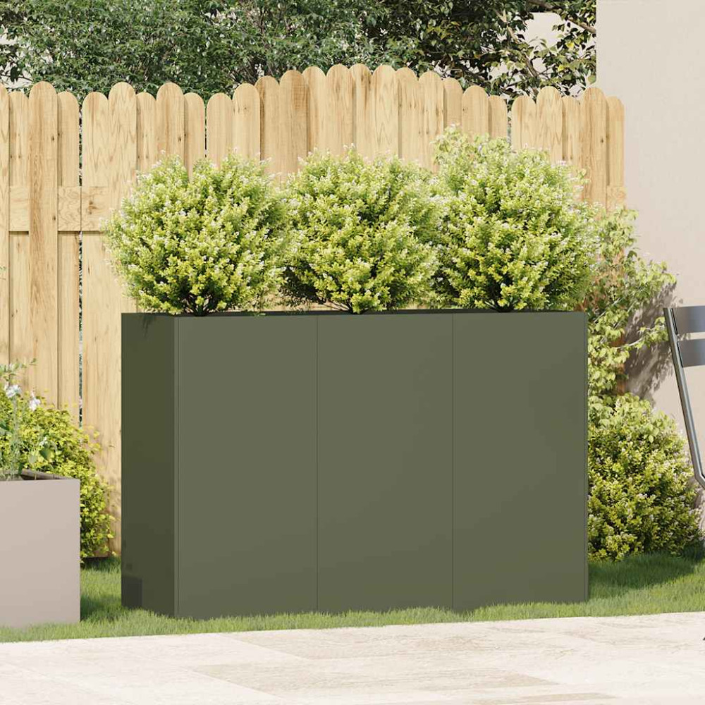 Produktbild för Planteringskärl olivgrön 120x40x80 cm kallvalsat stål