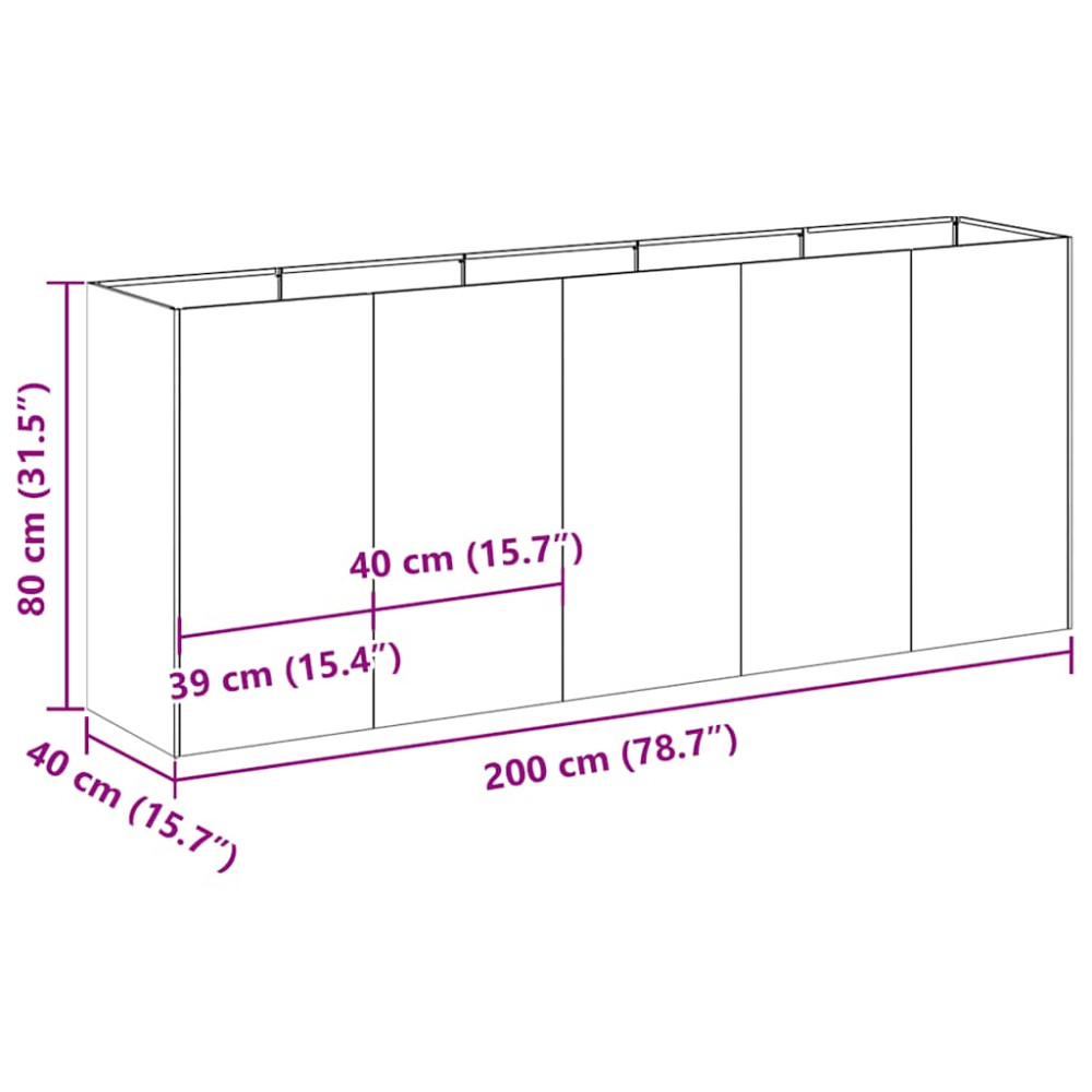 Produktbild för Planteringskärl svart 200x40x80 cm kallvalsat stål