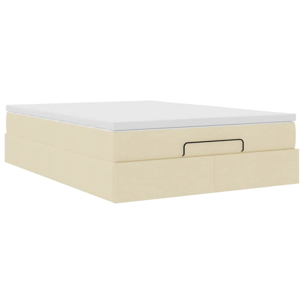 Produktbild för Ottoman sängram med madrass gräddvit 140x190 cm tyg