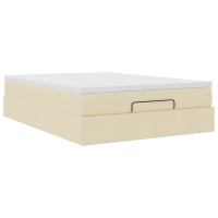 Produktbild för Ottoman sängram med madrass gräddvit 140x190 cm tyg