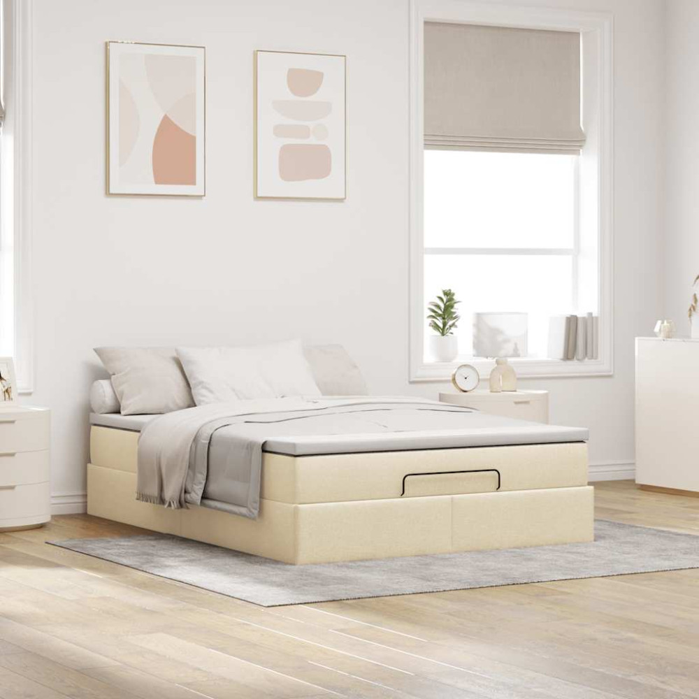 Produktbild för Ottoman sängram med madrass gräddvit 140x190 cm tyg