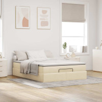 Produktbild för Ottoman sängram med madrass gräddvit 140x190 cm tyg