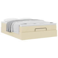 Produktbild för Ottoman sängram med madrass gräddvit 140x190 cm tyg