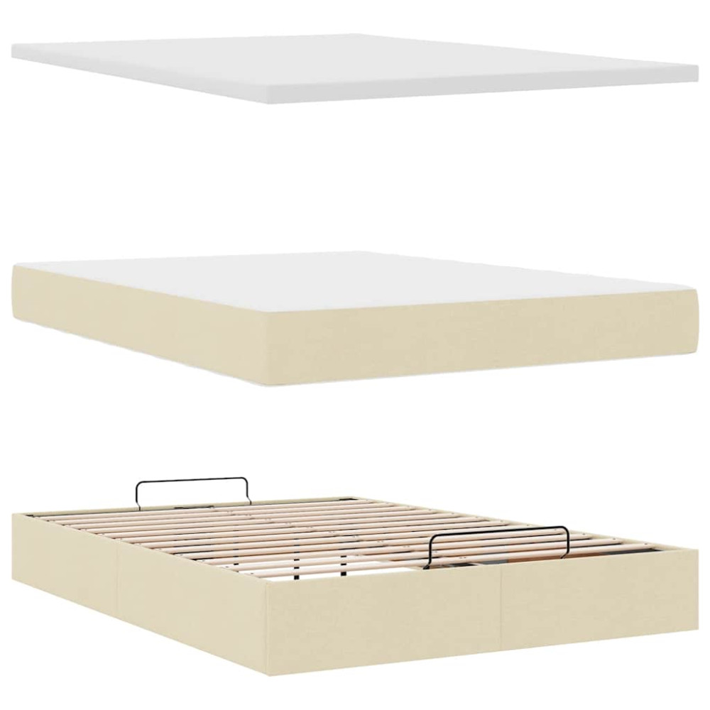 Produktbild för Ottoman sängram med madrass gräddvit 140x190 cm tyg