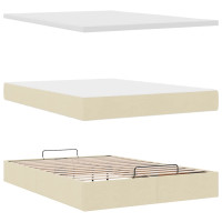 Produktbild för Ottoman sängram med madrass gräddvit 140x190 cm tyg