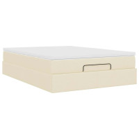 Produktbild för Ottoman sängram med madrass gräddvit 140x190 cm tyg