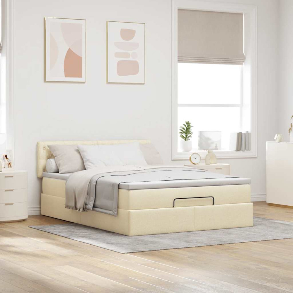 Produktbild för Ottoman säng med madrass gräddvit 140x190 cm tyg
