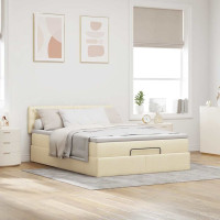 Produktbild för Ottoman säng med madrass gräddvit 140x190 cm tyg