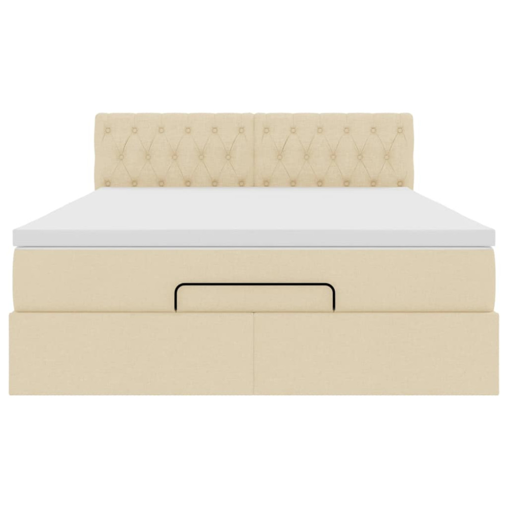 Produktbild för Ottoman säng med madrass gräddvit 140x190 cm tyg
