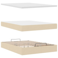 Produktbild för Ottoman säng med madrass gräddvit 140x190 cm tyg