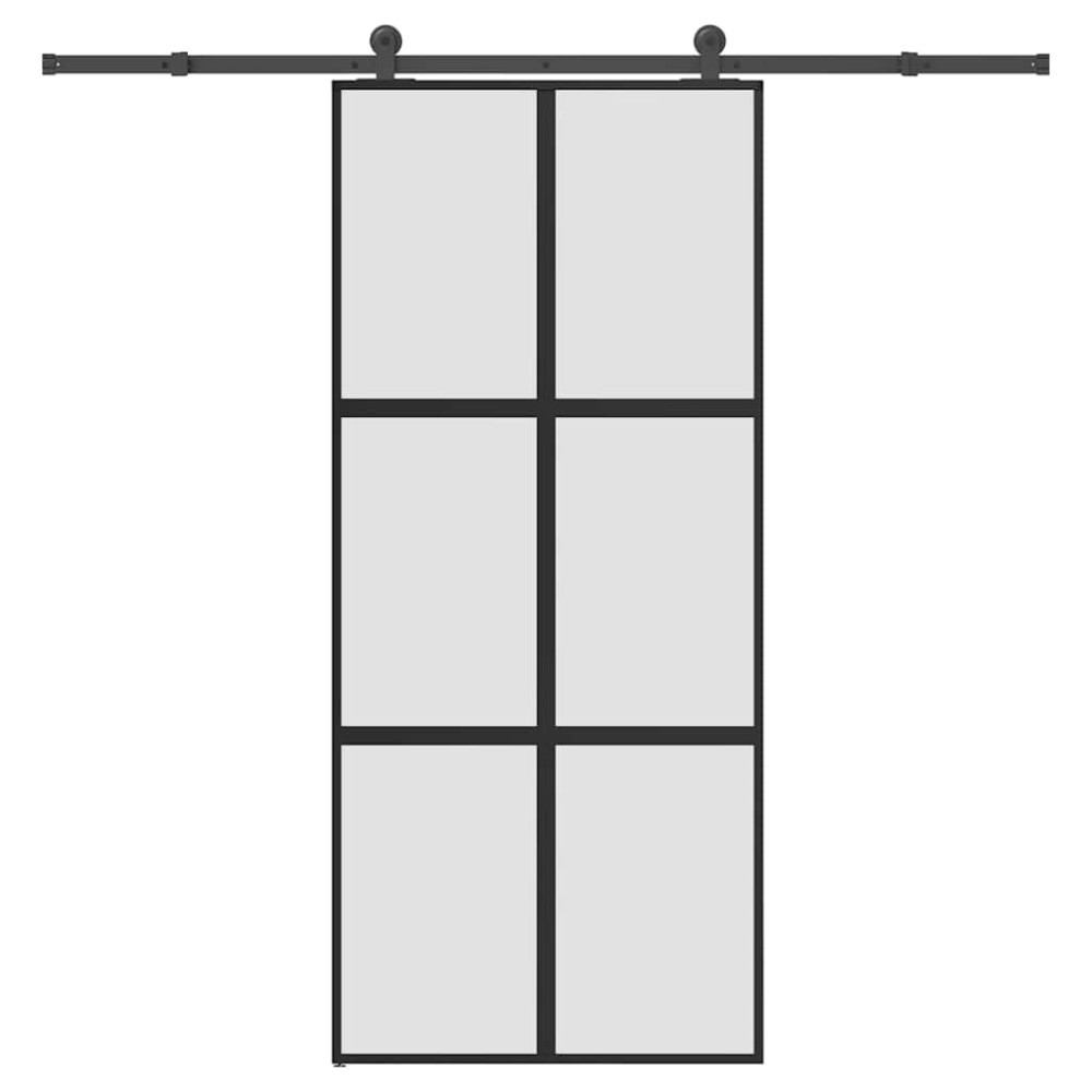 Produktbild för Skjutdörr med beslagset härdat glas och aluminium 90x205 cm