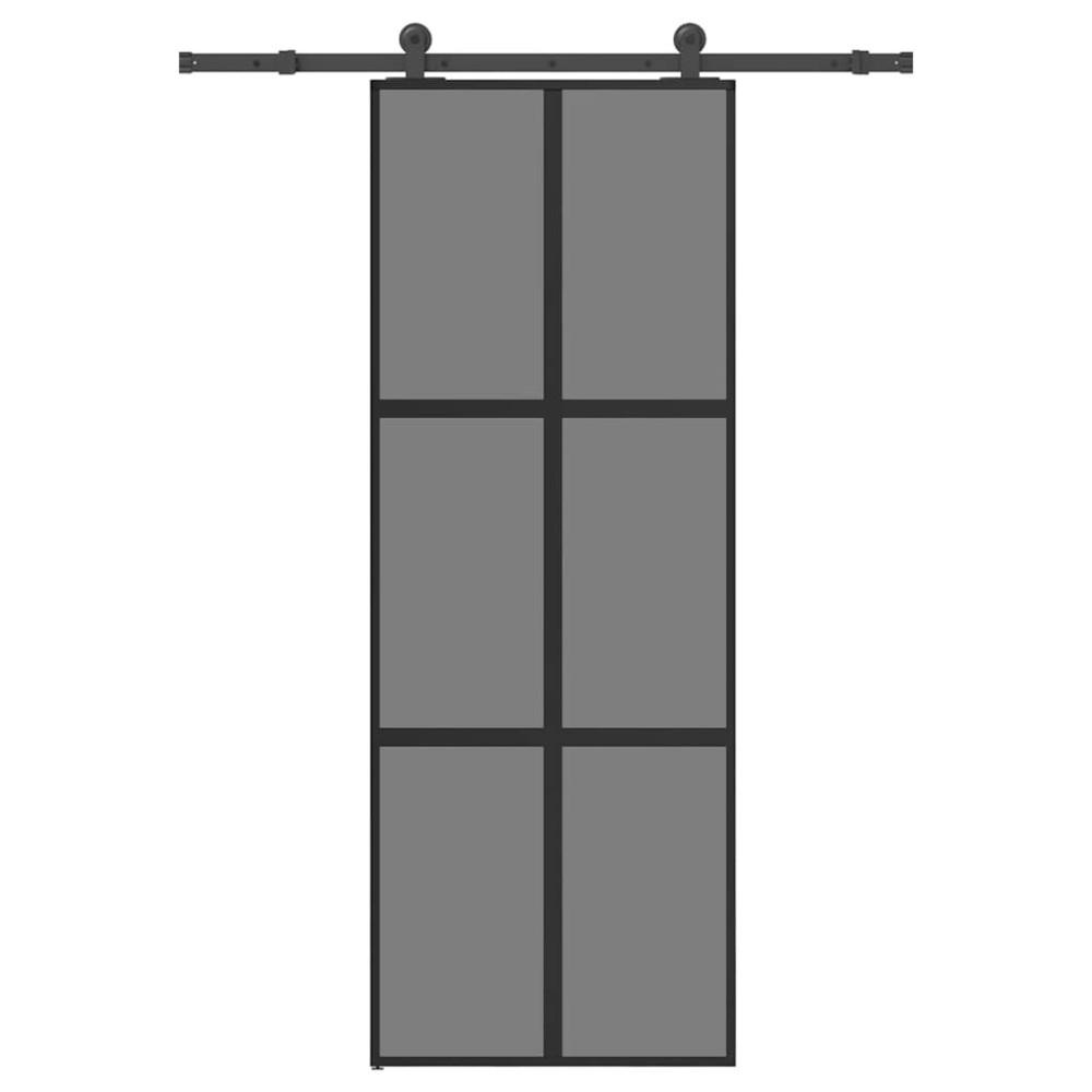 Produktbild för Skjutdörr med beslagset härdat glas och aluminium 76x205 cm