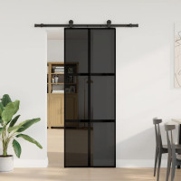 Produktbild för Skjutdörr med beslagset härdat glas och aluminium 76x205 cm