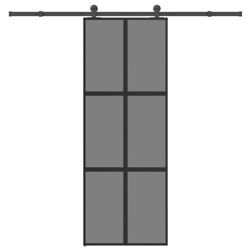 Produktbild för Skjutdörr med beslagset härdat glas och aluminium 76x205 cm