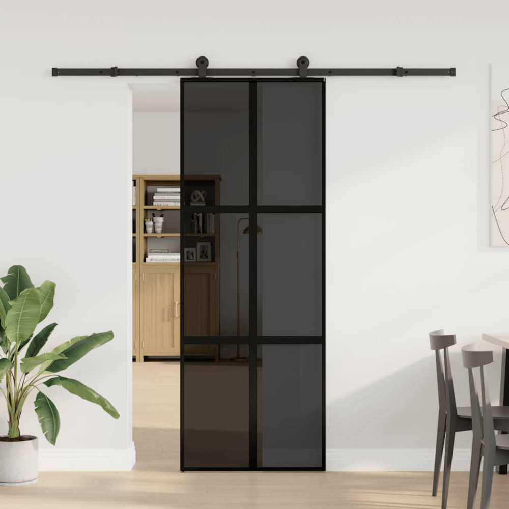 Produktbild för Skjutdörr med beslagset härdat glas och aluminium 76x205 cm