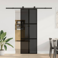 Produktbild för Skjutdörr med beslagset härdat glas och aluminium 76x205 cm