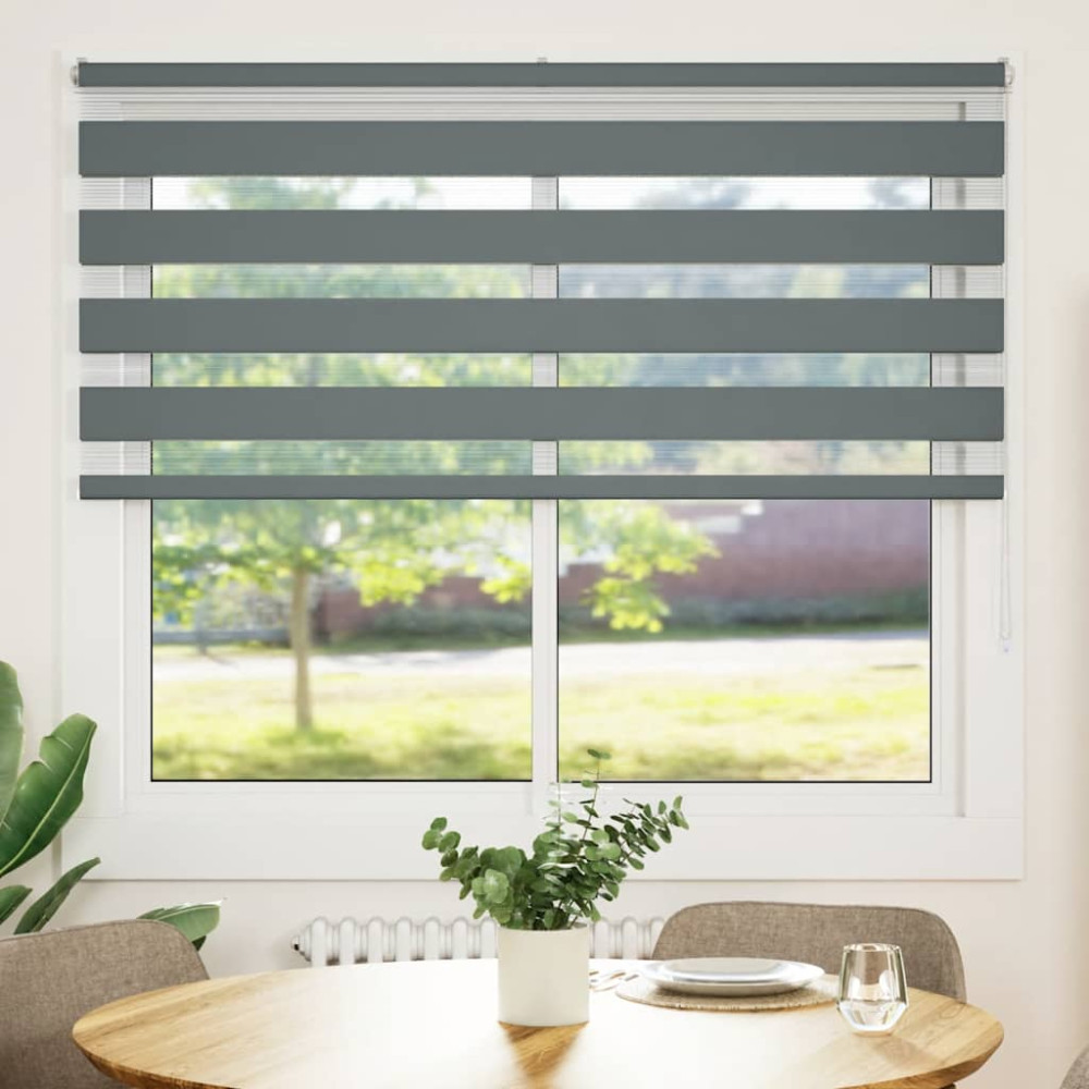 Produktbild för Rullgardin zebra mörkgrå 165x100 cm tyg bredd 160,9cm polyester