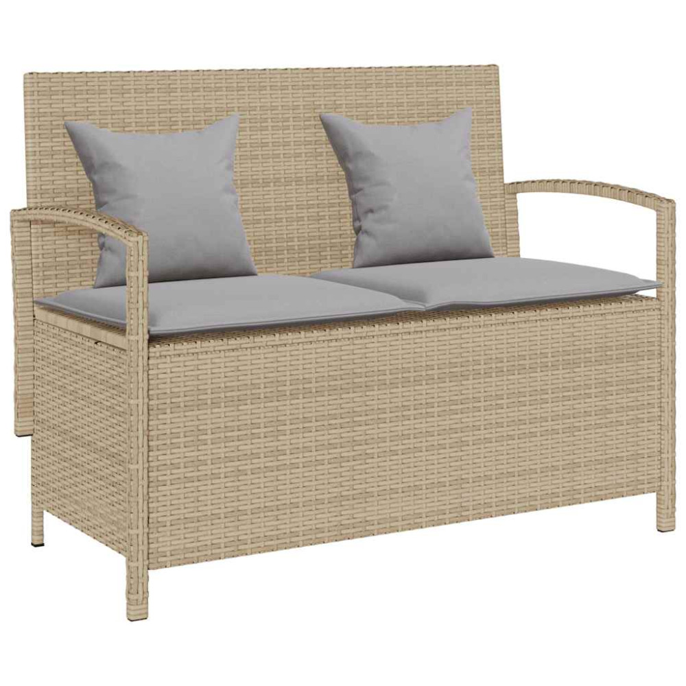 Produktbild för Förvaringsbänk för trädgård med dyna beige konstrotting
