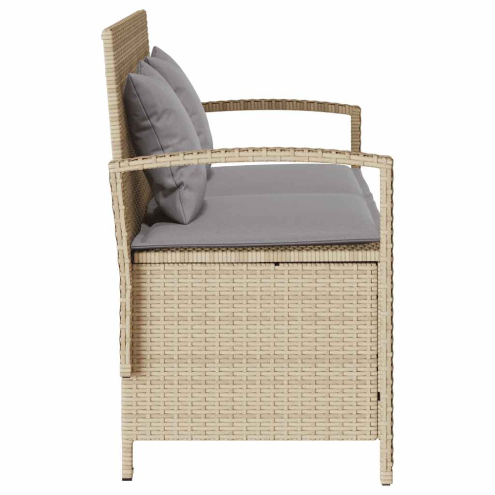 Produktbild för Förvaringsbänk för trädgård med dyna beige konstrotting