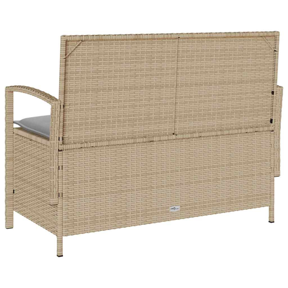 Produktbild för Förvaringsbänk för trädgård med dyna beige konstrotting