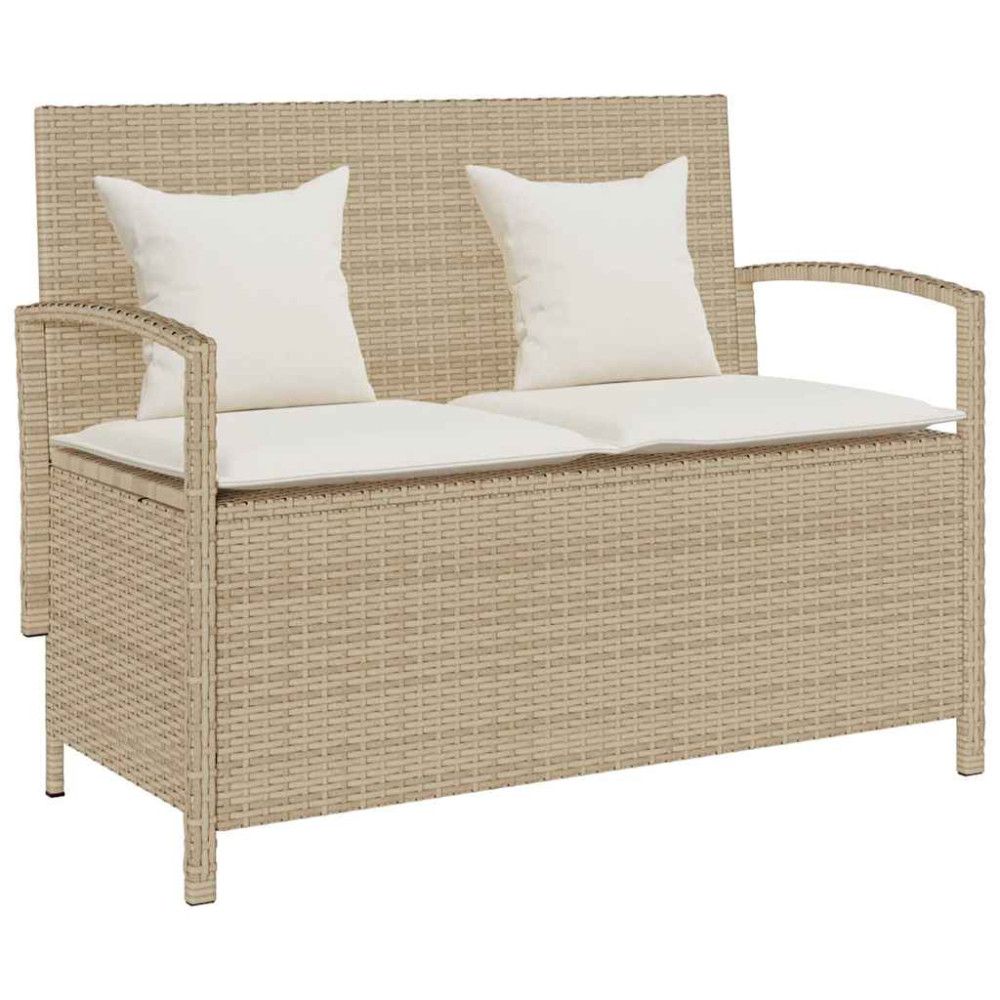 Produktbild för Förvaringsbänk för trädgård med dyna beige konstrotting