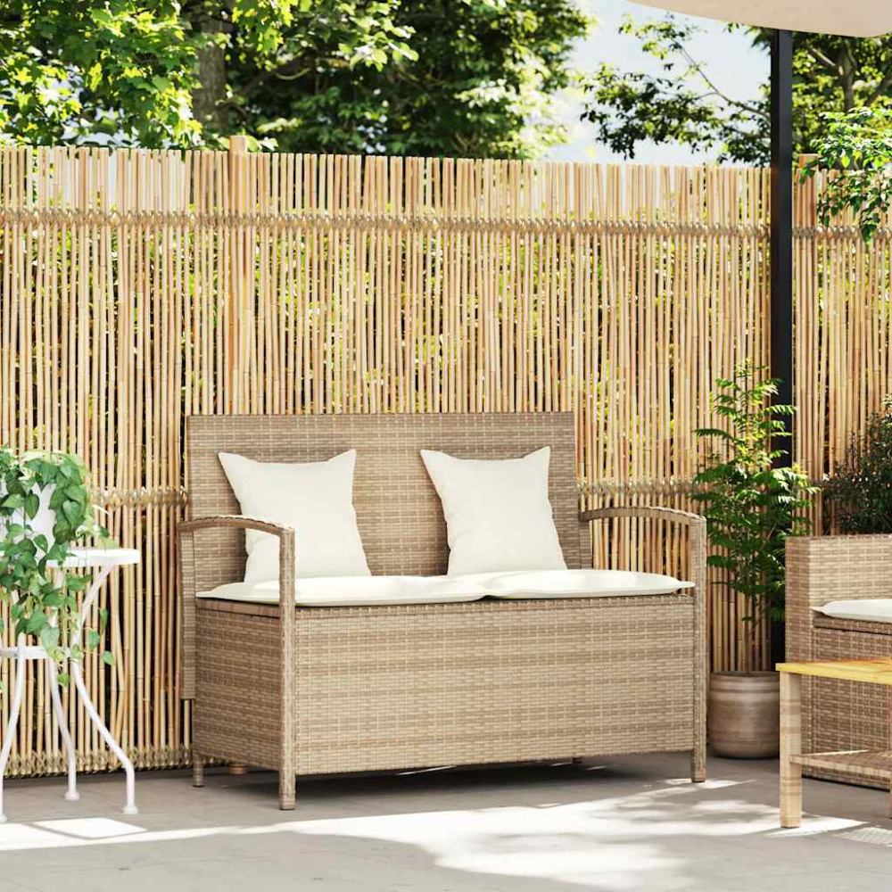 Produktbild för Förvaringsbänk för trädgård med dyna beige konstrotting