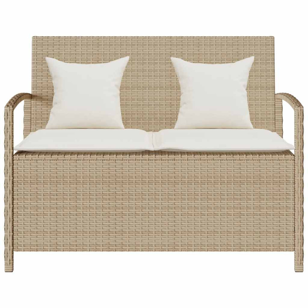 Produktbild för Förvaringsbänk för trädgård med dyna beige konstrotting