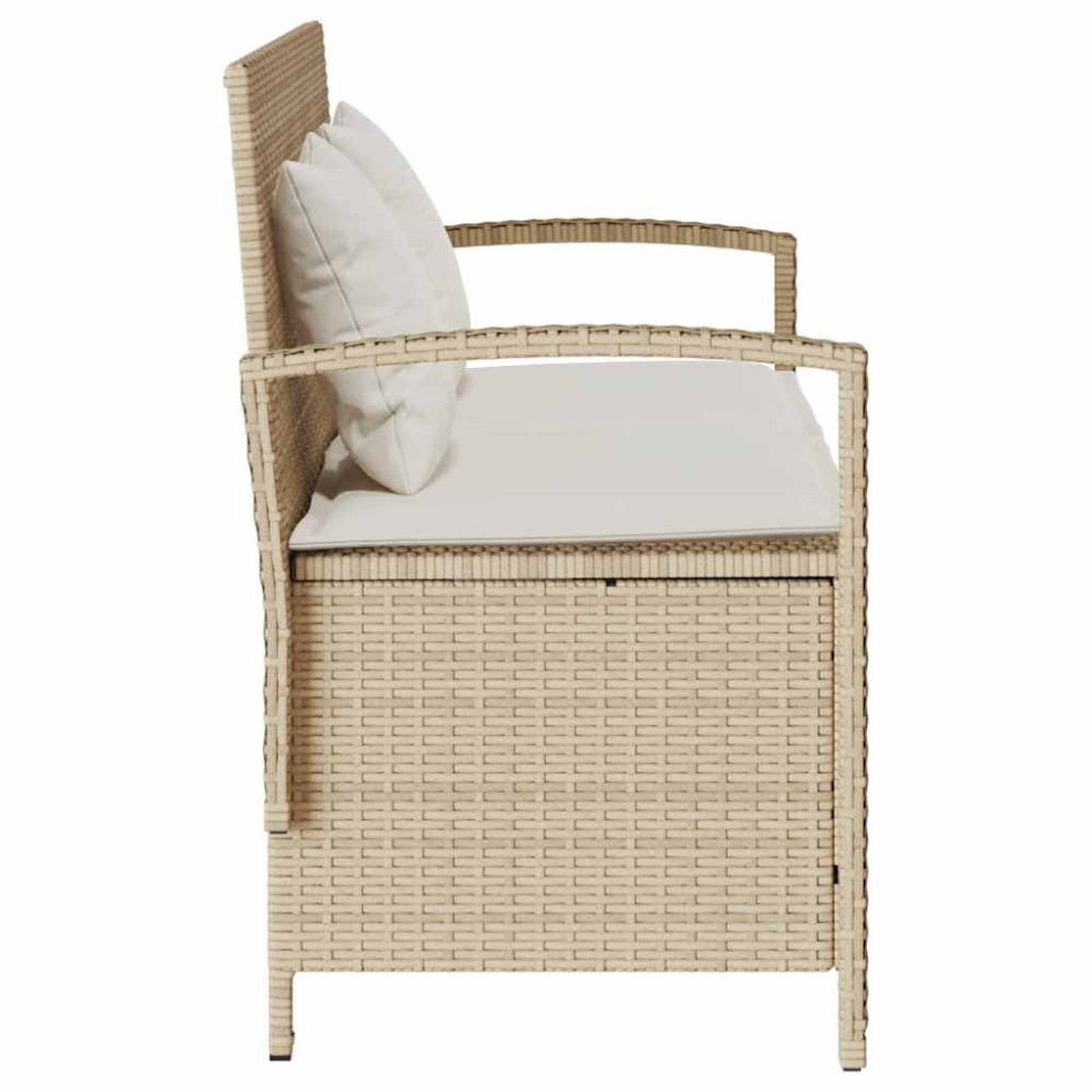 Produktbild för Förvaringsbänk för trädgård med dyna beige konstrotting