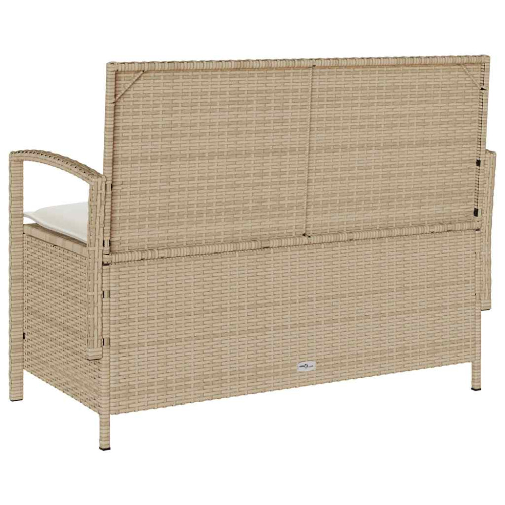 Produktbild för Förvaringsbänk för trädgård med dyna beige konstrotting