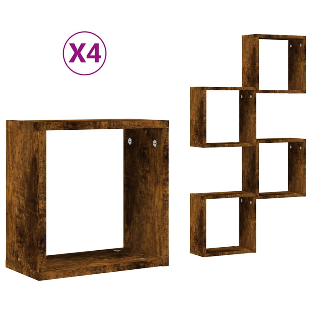 Produktbild för Väggkubhyllor 4 st rökt ek 30x15x30 cm