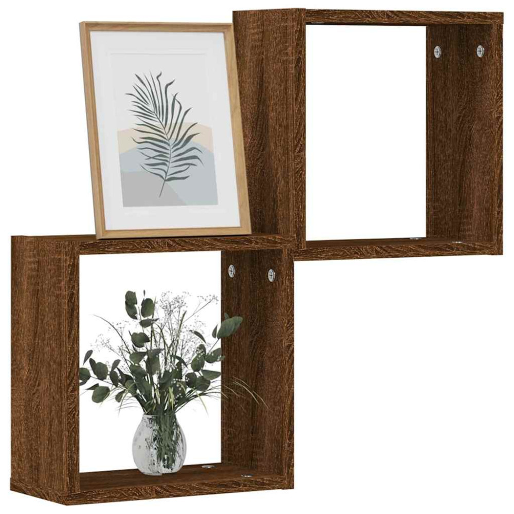 Produktbild för Väggkubhyllor 2 st brun ek 30x15x30 cm