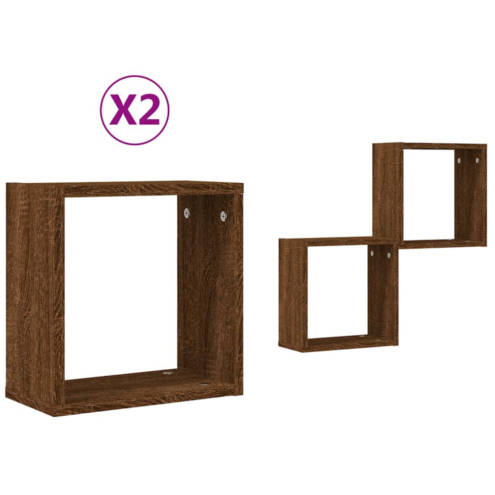 Produktbild för Väggkubhyllor 2 st brun ek 30x15x30 cm