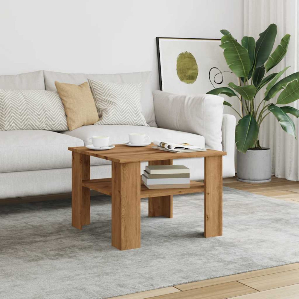 Produktbild för Soffbord hantverksmässig ek 60x60x42 cm konstruerat trä