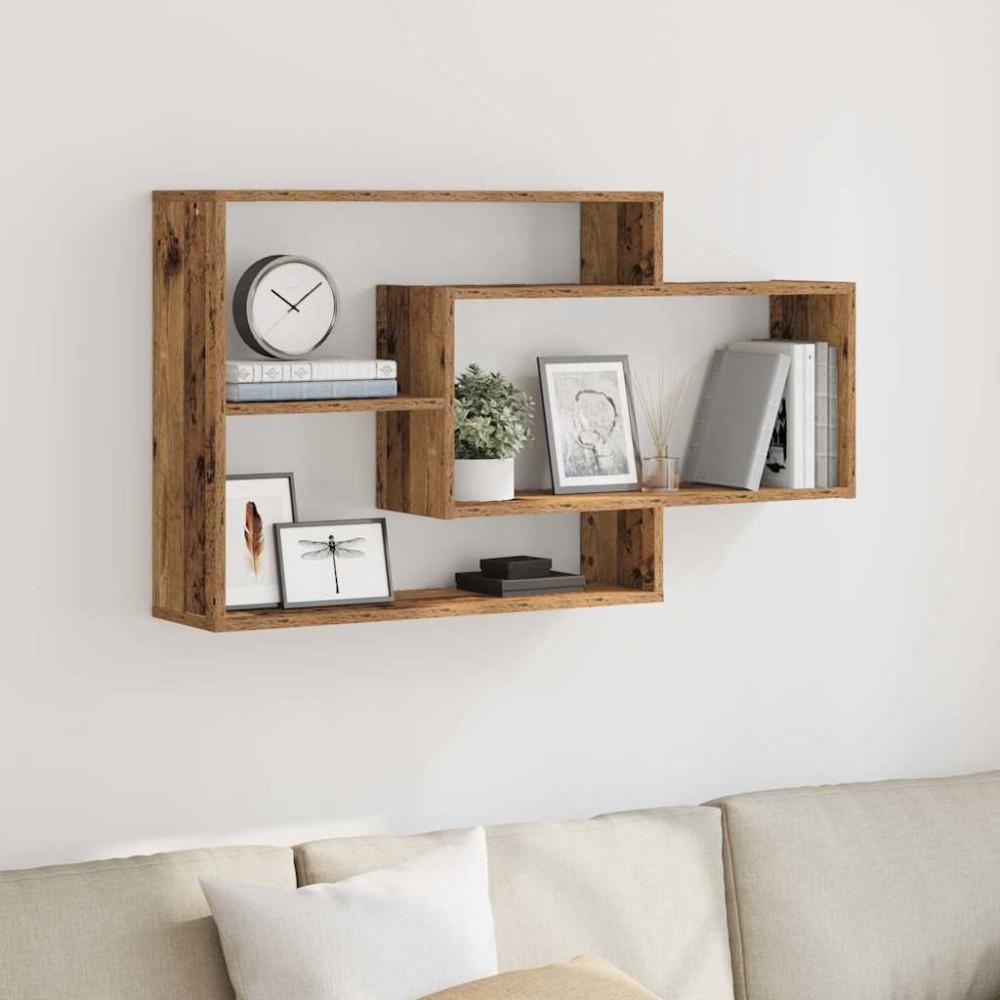 Produktbild för Vägghylla gammalt trä 104x20x58,5 cm konstruerat trä