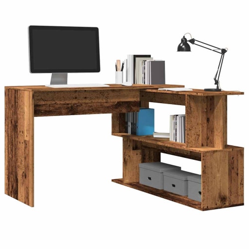 vidaXL Hörnskrivbord gammalt trä 200,5x50x76 cm konstruerat trä