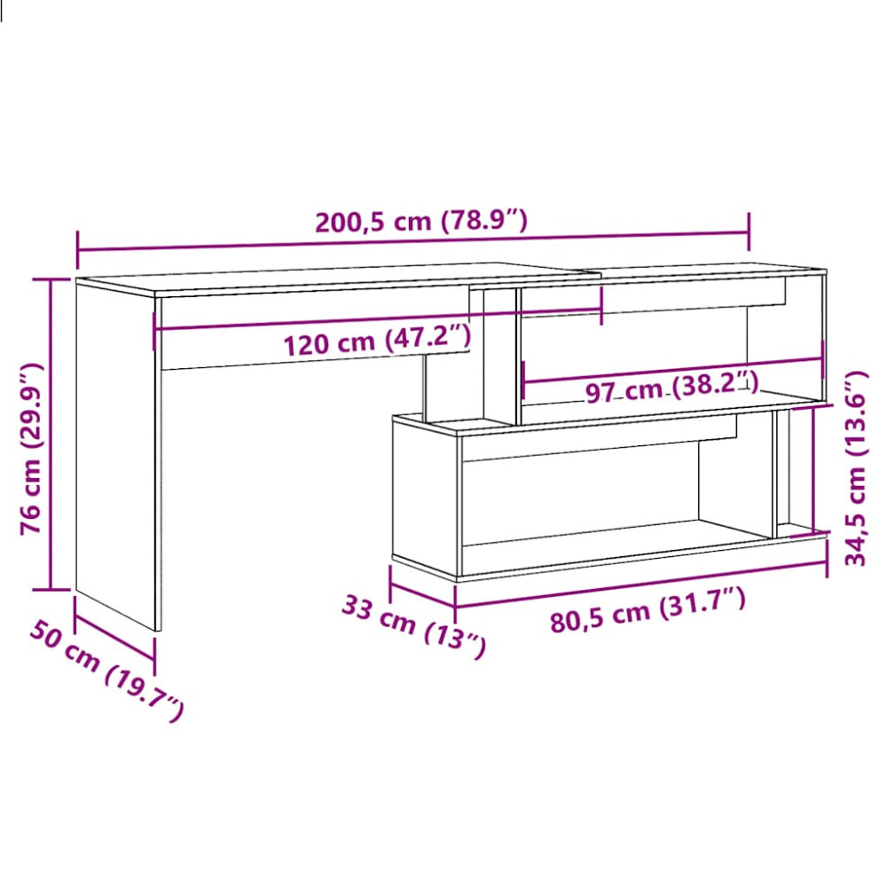 Produktbild för Hörnskrivbord gammalt trä 200,5x50x76 cm konstruerat trä