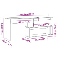 Produktbild för Hörnskrivbord hantverksmässig ek 200,5x50x76 cm konstruerat trä
