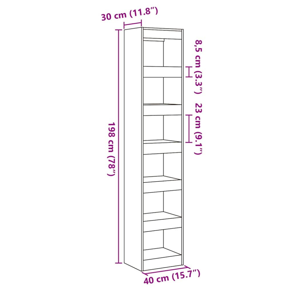Produktbild för Bokhylla/rumsavdelare hantverksmässig ek 40x30x198 cm
