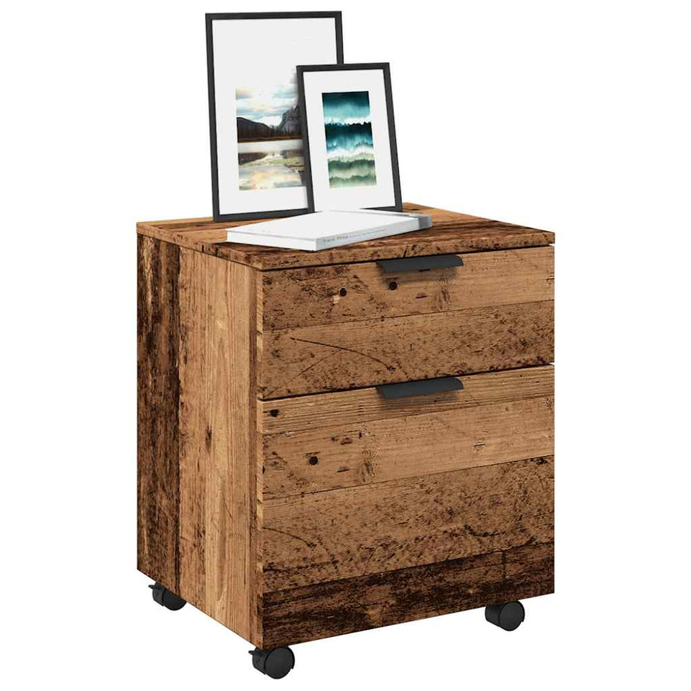 Produktbild för Arkivskåp med hjul gammalt trä 45x38x54 cm konstruerat trä